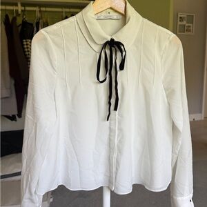 Zara Black and White Blouse with Peter Pan Collar and Tie Front